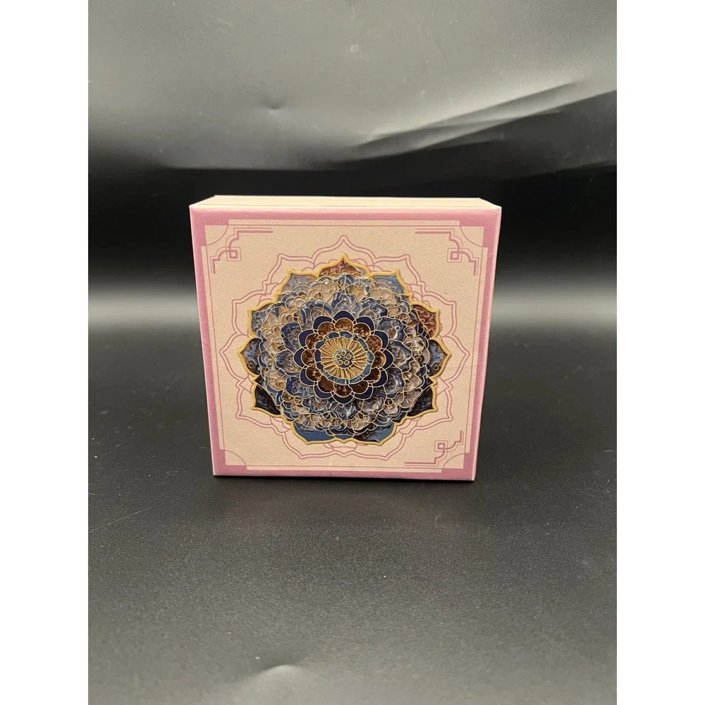 Chinese Cloisonne Enamel Hand Mirror Floral Medallion Pink Tassel With Box